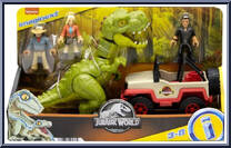 T. Rex Dinosaur Toy Set With Dr. Sattler, Dr. Grant & Ian Malcolm from Jurassic World - Imaginext - Basic Series manufactured by Fisher-Price [Front]