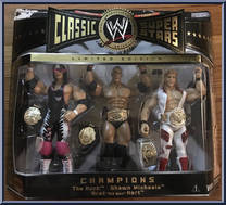 Rock / Shawn Michaels / Bret Hart from WWE Classic Superstars - 3-Packs manufactured by Jakks Pacific [Front]