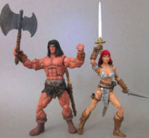 Conan & Red Sonja (Marvel Version) (Marvel Legends) Custom Action Figure [the Barbarian and the She-Devil with a sword]